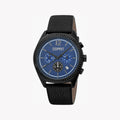 Esprit Men's Black Leather Watch, Blue Dial | Es1g163m0055