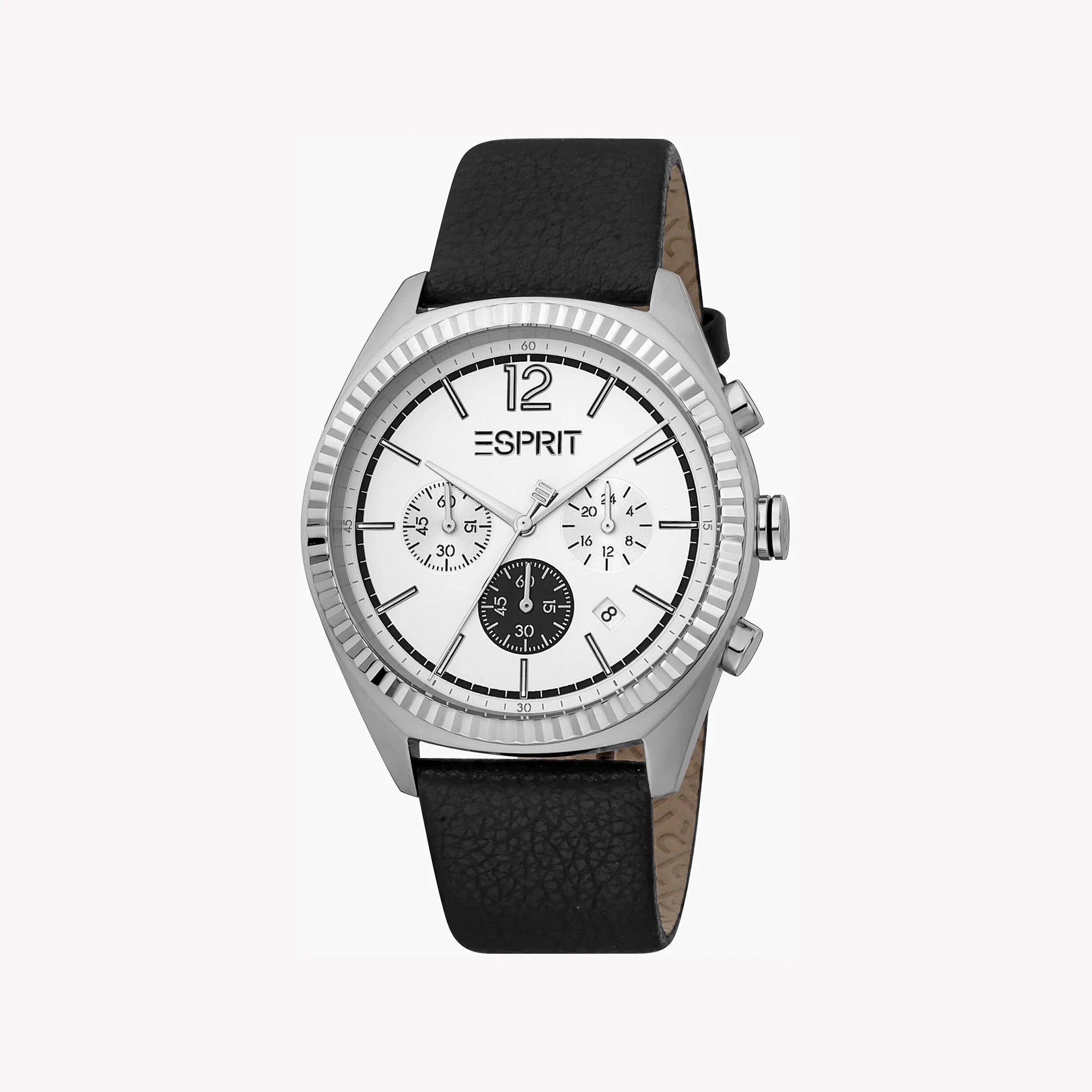 Esprit Men's Black Leather Watch, White Dial | ES1G309L0015