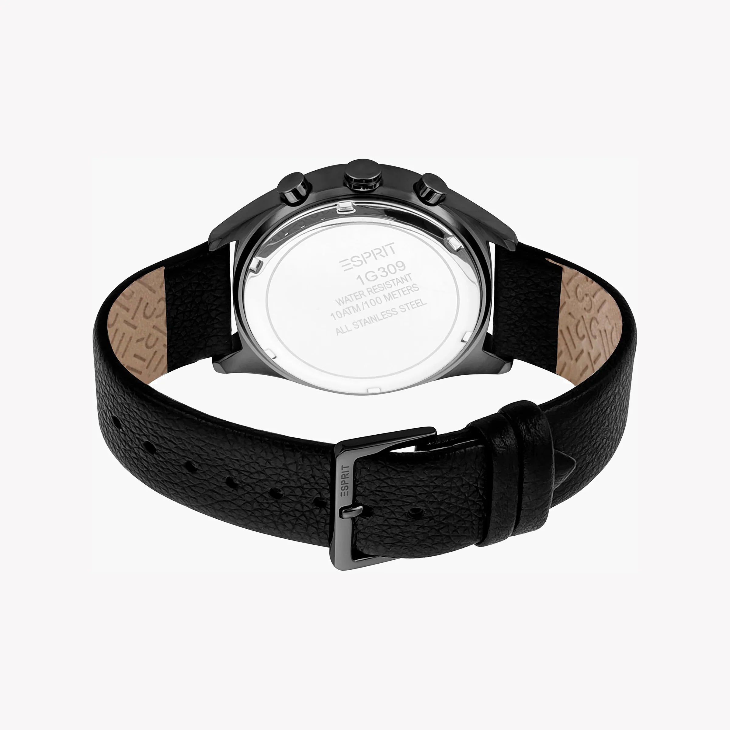 Esprit Men's Black Leather Watch, Blue Dial | Es1g163m0055